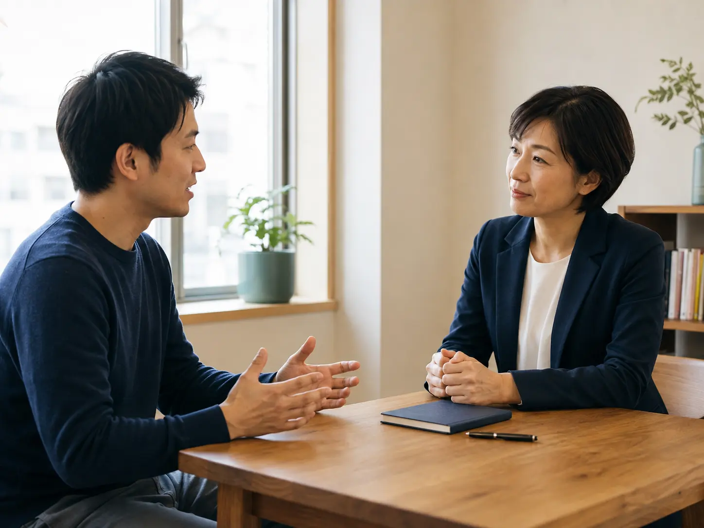 面談で話すアドバイザーと相談者